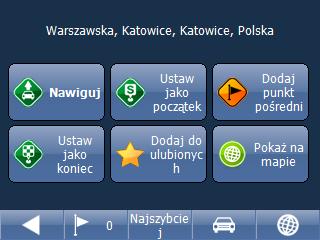 On this screen we can decide that point we ve just entered is our target (in this case we can immediately start the navigation by selecting Navigate buton), define it as a start, end or itinerary,