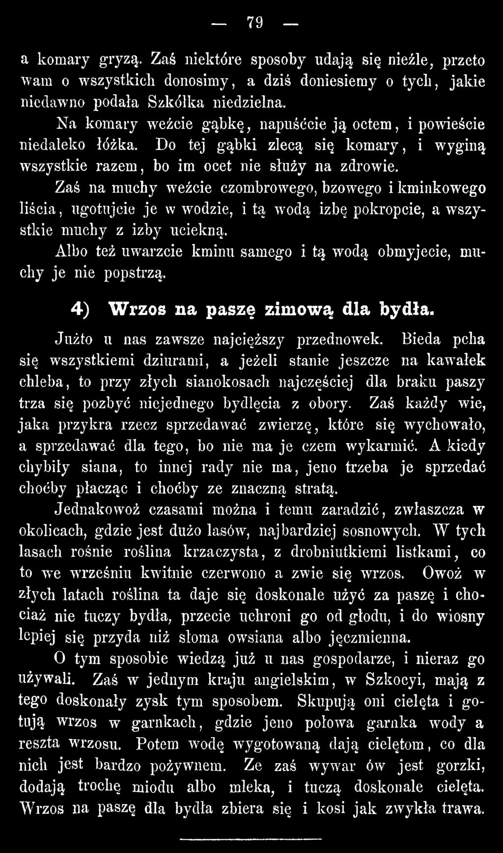 Bieda pcha się wszystkiemi dziurami, a jeżeli stanie jeszcze na kawałek chleba, to przy złych sianokosach najczęściej dla braku paszy trza się pozbyć niejednego bydlęcia z obory.