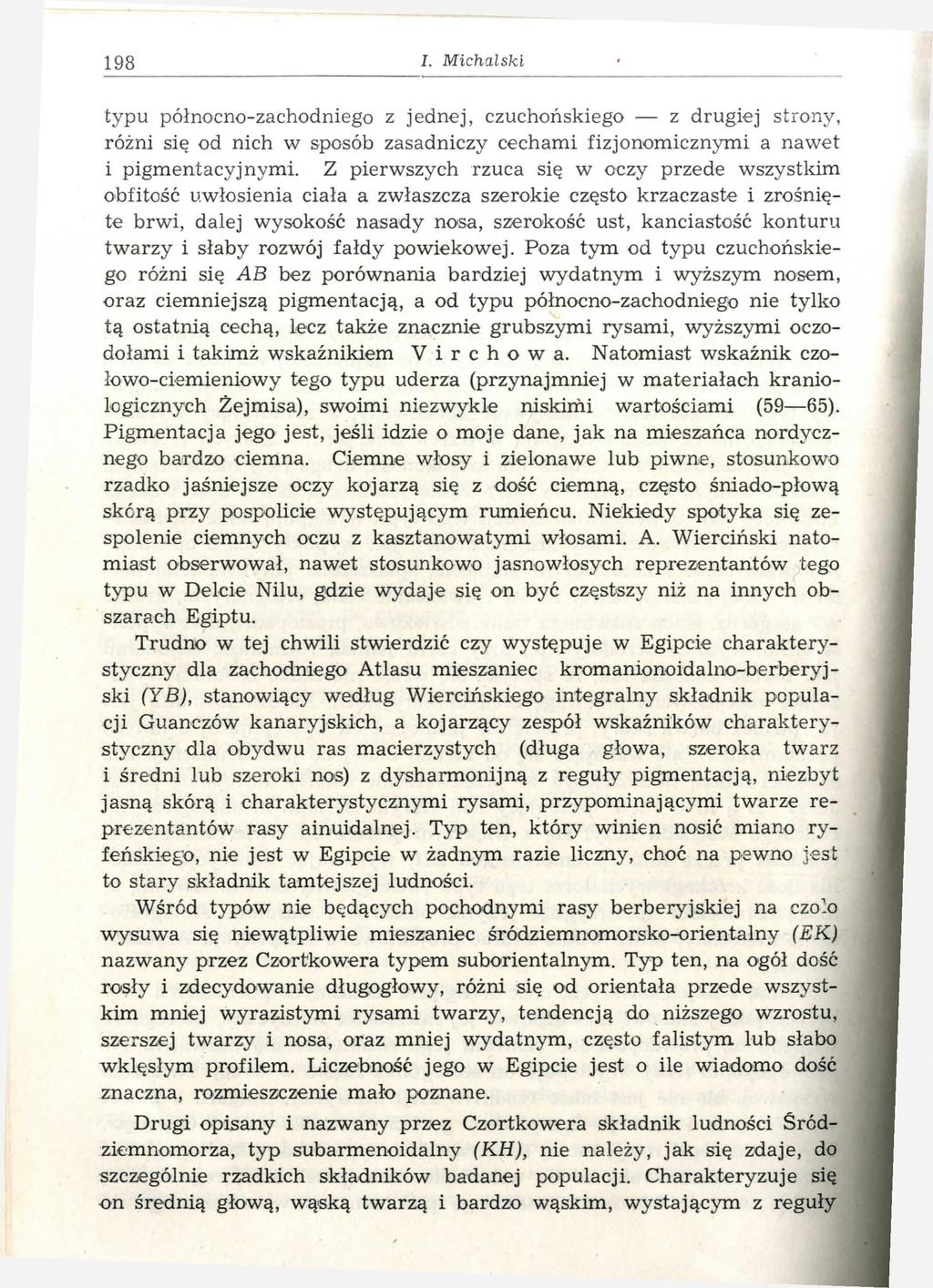 198 I. M ic h a ls k i typu północno-zachodniego z jednej, czuchońskiego z drugiej strony, różni się od nich w sposób zasadniczy cechami fizjonomicznymi a nawet i pigmentacyjnymi.