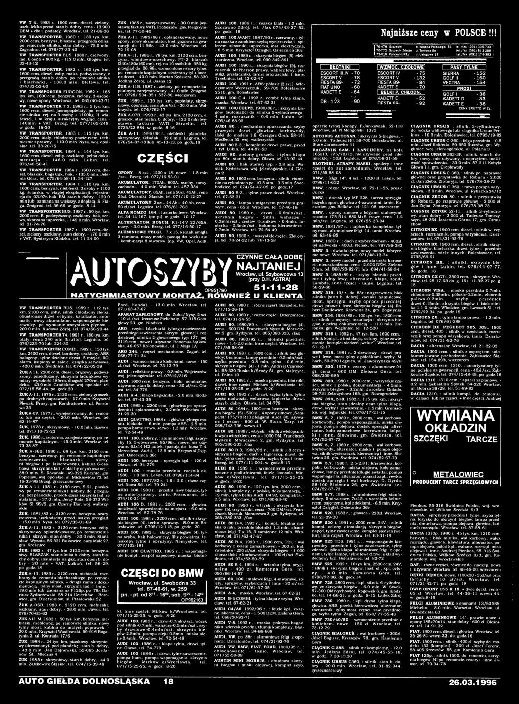 po remoncie silnika. rej. na 3-osoby + 1lOOkg. II właściciel. I w kraju, atrakcyjny wygląd, cena - 140mln + VAT. Brzeg. teł. 077/165-248. w godz. 18-20 VW TRANSPORTER. 1983 r., 115 tys. km. 2000 ccm.