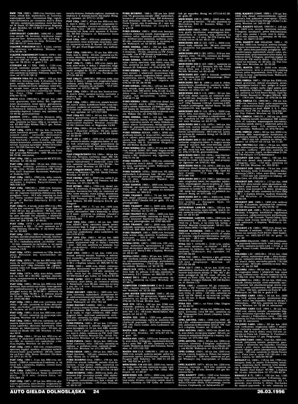 1992 r.. 1124 ccm. wtrysk, niebieski metalic. stan b. dobry, katalizator. nowy typ deski i lapicerki. cena 175 min zamienię na większy. Poloneza. Opla. Wrocław. tel. 071/57-58-12 CITROEN VISA 1RS 14.