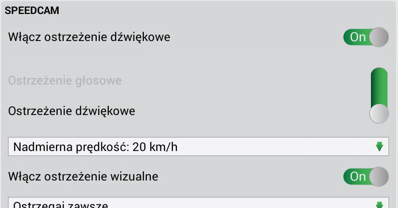 Ustawienie usługi Navitel.Cloud możesz wybrać tę pozycję menu, jeśli chcesz skonfigurować parametry funkcji Navitel.Cloud. Aktualizuj SPEEDCAM określa, czy informacje o fotoradarach powinny być aktualizowane automatycznie.