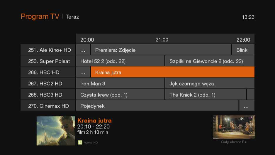 2. Planowanie nagrania z Programu TV. Odszukaj wybraną audycję w programie telewizyjnym, wciśnij przycisk i wybierz Nagraj. Potwierdź godzinę zakończenia nagrania. 3.