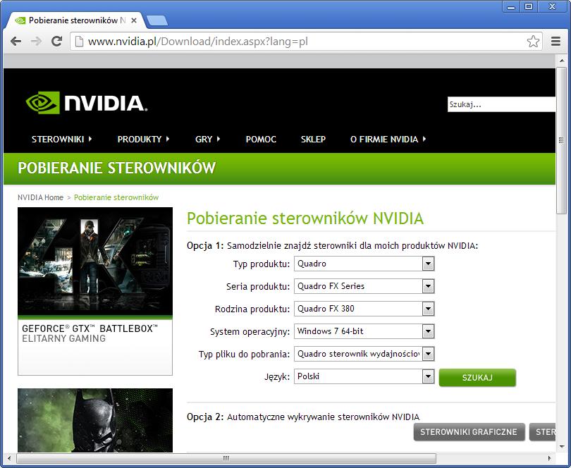 Honeywell C.O. 6.0 2.4 Instalacja sterowników Nvidia Przechodzimy na stronę: http://www.nvidia.pl/download/index.aspx?lang=pl.