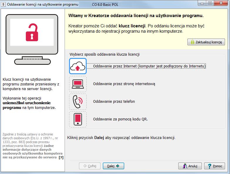 Honeywell C.O. 6.0 Oddawanie licencji na użytkowanie programu.