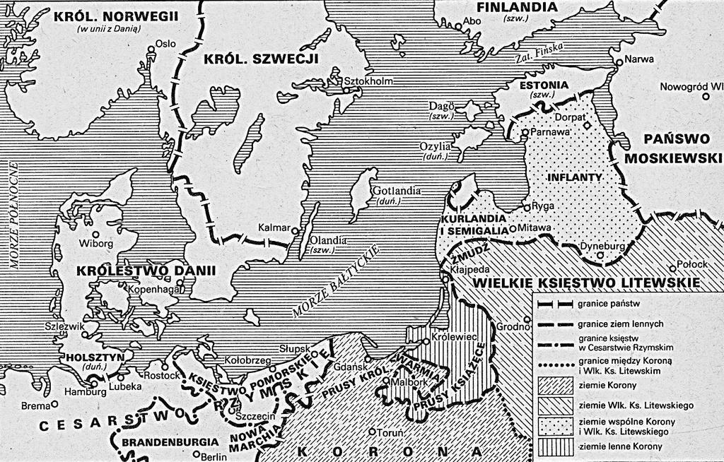 Mapa do zadania 21. Źródło: J. Gierowski, J. Leszczyński, Historia dla klasy 2 liceum ogólnokształcącego, Warszawa 1987. Zadanie 21.