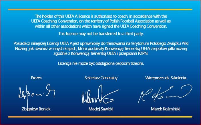Dyplom UEFA A Identyfikator