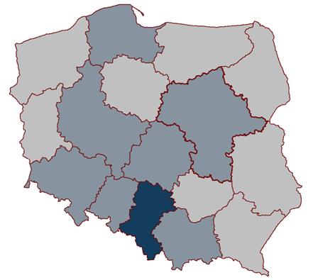 Udział gruntów zabudowanych i zurbanizowanych w ogólnej powierzchni województw 12,4% (1) 5,0% do 7,0% (7) 3,7% do 5,0% (8) (w nawiasie podano