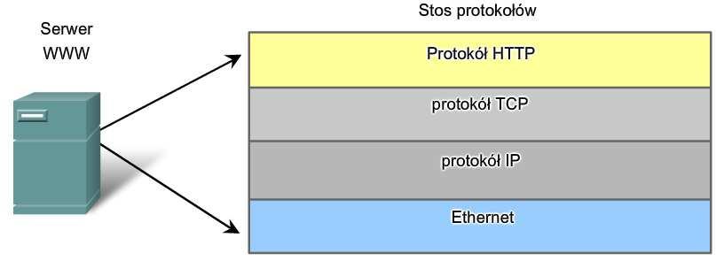 Zadania protokołów w komunikacji sieciowej Przykładem wykorzystania zestawu protokołów w komunikacji sieciowej jest współdziałanie serwera WWW i przeglądarki internetowej.