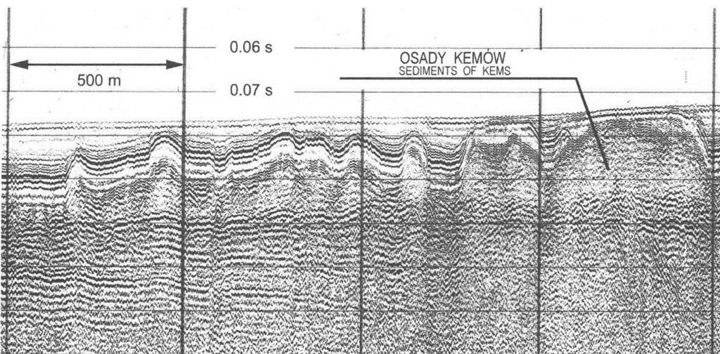 POMIARY SEJSMOKUSTYCZNE NA BAŁTYKU SEISMOACOUSTIC STUDIES (BALTIC SEA) Profil sejsmoakustyczny ukazujący efekty glacjalnej erozji i akumulacji w