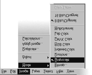 obrazy 24-bitowe (SHáQRNRORURZH obrazy 8-bitowe, ewentualnie 3-, 4-, 5-, 6- lub 7-bitowe (kolorowe o ograniczonej liczbie barw) obrazy 8-bitowe (szare) REUD]\ELWRZHF]DUQRELDáH Rys. A.7. Zmiana systemu barwnego obrazu w menu Image/ Mode (Obrazek/ Tryb).