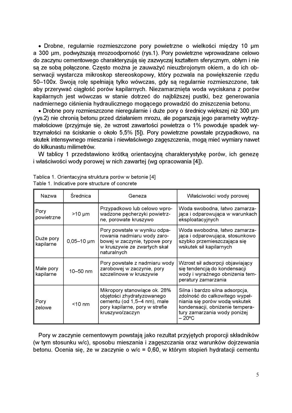 Drobne, regularnie rozmieszczone pory powietrzne o wielkości między 10 a 300, podwyższają mrozoodporność (rys.1).