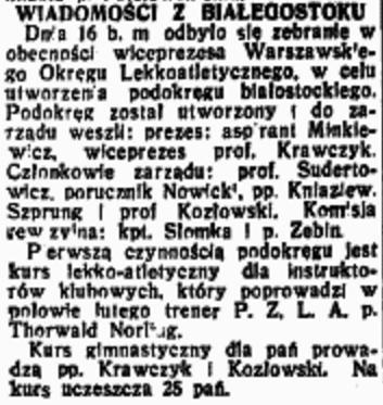 pl Informacja w Przeglądzie Sportowym nr 6 z 1928 roku o utworzeniu w dniu 16 stycznia 1928 roku Lekkoatletycznego Podokręgu Białostockiego.