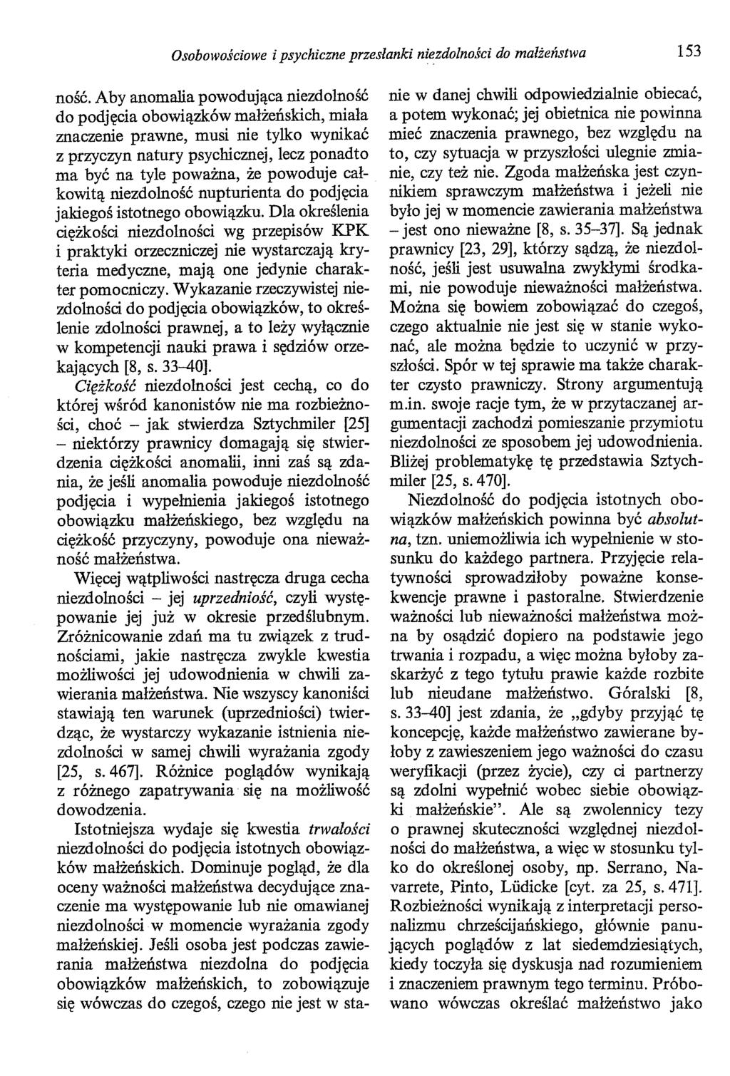 Osobowościowe i psychiczne przesłanki niezdolności do małżeństwa 153 ność.