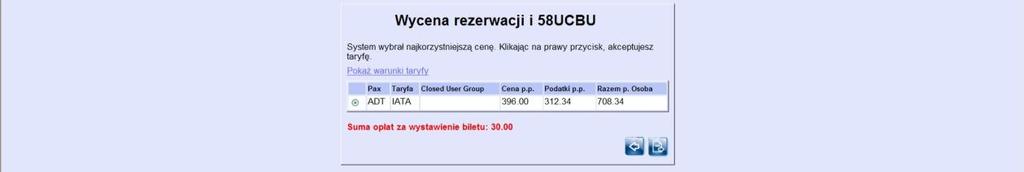 Po najechaniu myszką na przycisk dalej nowa cena zostanie zapisana w rezerwacji. Wybierając opcje cofnij cena nie zostanie zapamiętana.