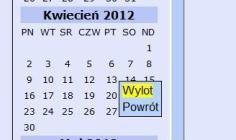 2.2.3 Daty, kalendarz interaktywny Podany klawisz otwiera pole daty, poprzez które można wybrać konkretne daty lotu. Dalsze możliwości wyboru daty przelotu oferuje kalendarz interaktywny.