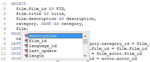 Podpowiedź: Podczas pracy z kreatorem, zostanie automatycznie utworzone wyrażenie SELECT. Formatuj kod SQL Aby ulepszyć czytelność kodu, kliknij na Formatuj kod SQL.