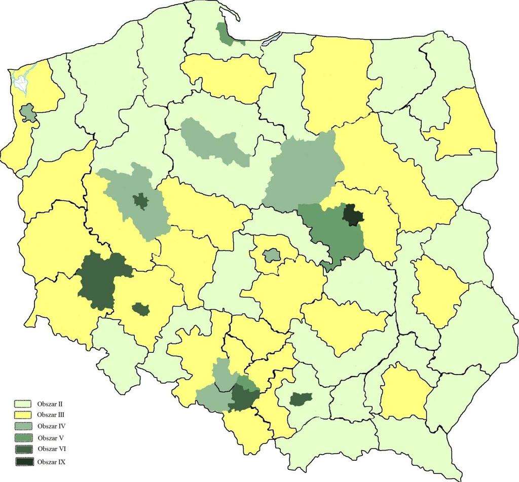 Rys. 1. Podział Polski na obszary dochodowe (Por. Tabela 1. i 2.) IV. Progi dla stawek podatku w poszczególnych obszarach dochodowych 1.