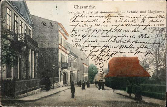 Schneider w Chrzanowie, 1900. Ryc. 46 Ul. Mickiewicza widok w kierunku Rynku. (fragment plebanii widoczny w odległej perspektywie po prawej). Nakł. C.K. głównej trafiki M.