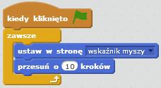 Kiedy mamy już wyjęte wszystkie niezbędne klocki, prosimy, żeby uczniowie spróbowali zbudować skrypt i sprawdzili