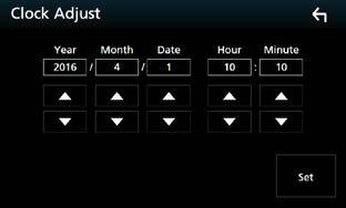 Konfiguracja Ustawić ręcznie datę i godzinę. 1 Dotknąć [Clock Adjust] (Zegar Nastaw) na ekranie User Interface (Interfejs użytkownika).