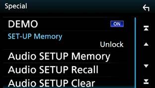4 Każdy z elementów ustawić w następujący sposób. Audio SETUP Recall Przywołanie zapisanego ustawienia dźwięku.
