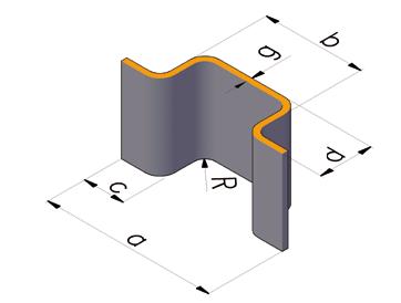 KSZTAŁTOWNIK KAPELUSZOWY HAT-SHAPED SECTION Wymiary Dimensions a b c d [mm] Grubość ścianki Wall thickness g [mm] Masa Mass G [kg/m] Długość [m] 69 31 22 29 3 2,57 4-8 Norma / Standard PN-EN 10025-2