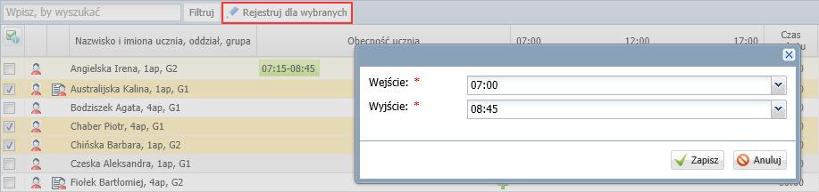 W kolumnie Obecność ucznia kliknij dwukrotnie wpis, który chcesz edytować. 2.