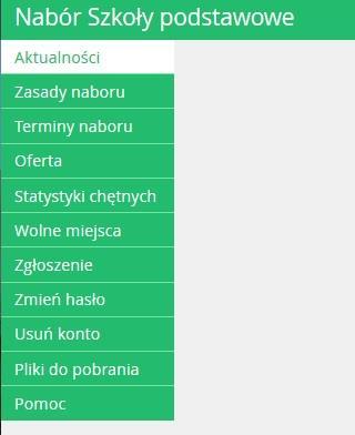 Widoczność pozycji Punktacja, Statystyki chętnych oraz Wolne miejsca zależy od ustawień konfiguracyjnych systemu. Pozycja Punktacja widoczna jest wyłącznie po zalogowaniu.