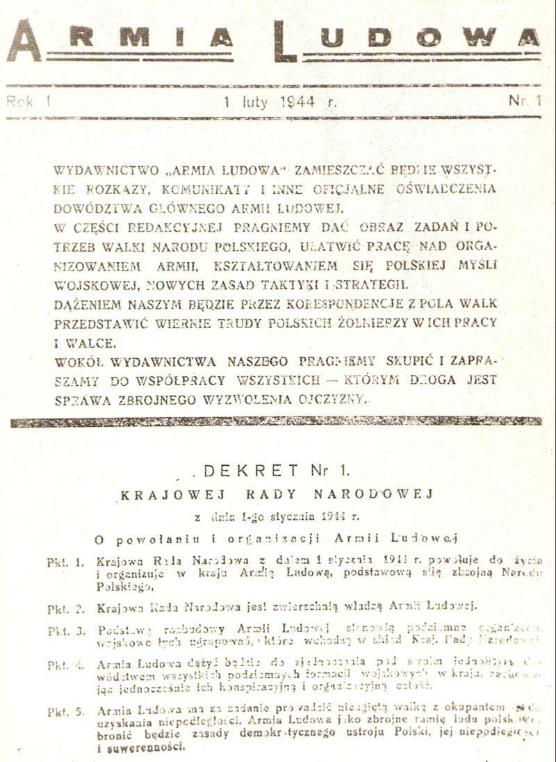 Slika 15: Dekret KRN o ustanovitvi Ljudske armade (AL), z dne 1. 1. 1944 202. Po ustanovitvi PKWN dne 21. 7.