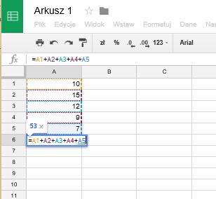 Formuły Do komórek arkusza możemy wprowadzi formuły określające jakie działania i na jakich obiektach mają być wykonywane.