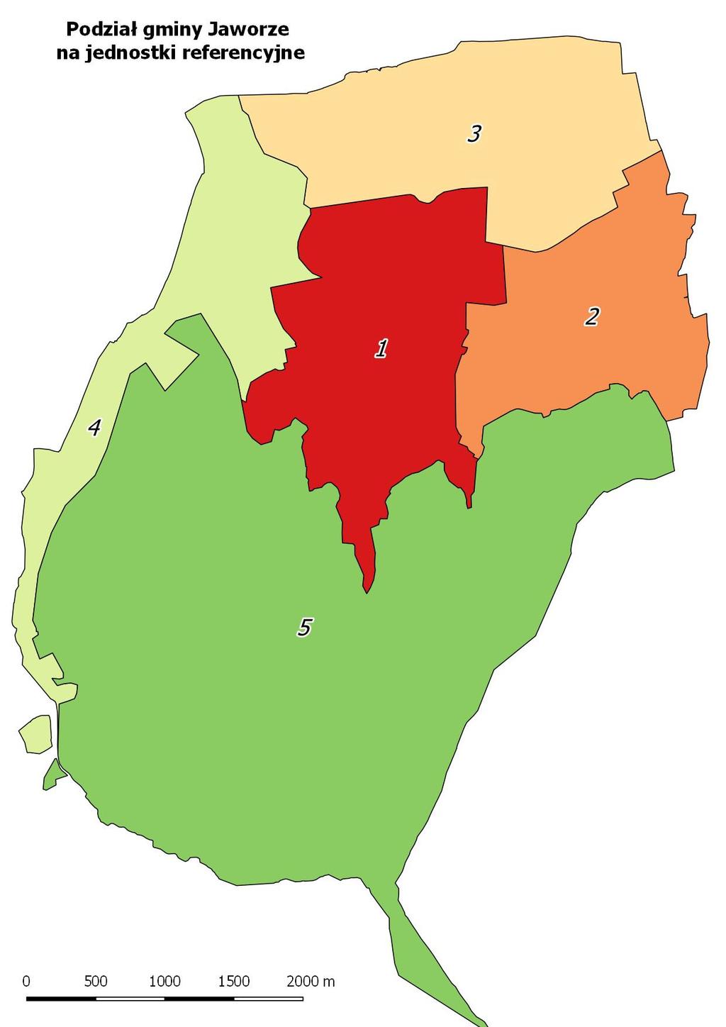 Mapa nr 1 Obszary wydzielone na termie Gminy Jaworze 1. Obszar nr 1 znajduje się w środkowej części Gminy.