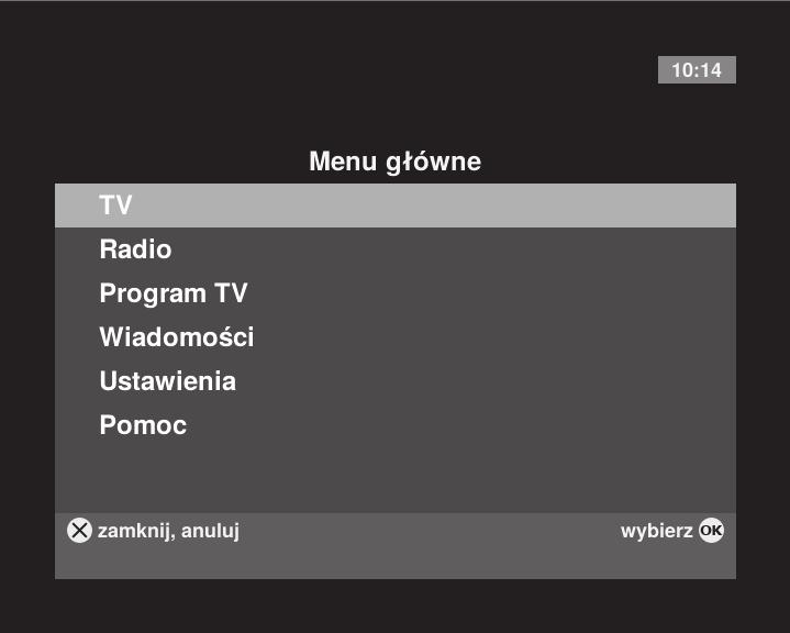 Ustawiamy parametry Menu służy do wyboru źródła rozrywki lub ustawień. Jeżeli po prostu oglądasz telewizję, najprawdopodobniej nie będziesz potrzebował używać tych funkcjonalności dekodera.