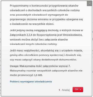 Uwaga: maksymalna liczba załączników to 7. Ich maksymalny rozmiar: 3,5 MB. Format dokumentów: PNG, JPG lub PDF.