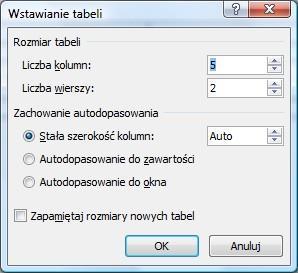 [9/38] WORD Można też skorzystać z przycisku Tabela/Wstaw tabelę w zakładce Wstawianie.