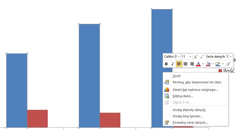 [23/38] WORD Na karcie Formatowanie mamy przyciski za pomocą których możemy przede wszystkim kolorować elementy wykresu. Rysunek 49.