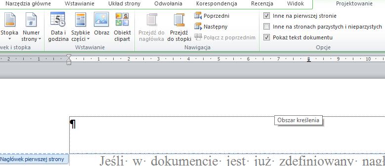 [31/38] WORD Rysunek 66. Edycja obszaru nagłówka dokumentu Powyższe dwa pola są zawsze automatycznie aktualizowane przy zmianie liczby stron w dokumencie.