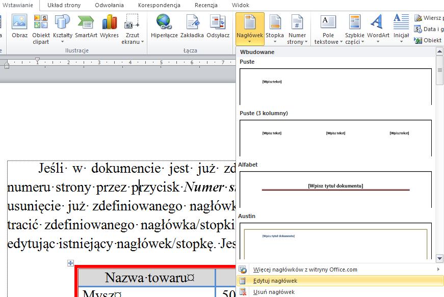 [33/38] WORD Aby takiego formatu nagłówka dokonać, należy: 1.