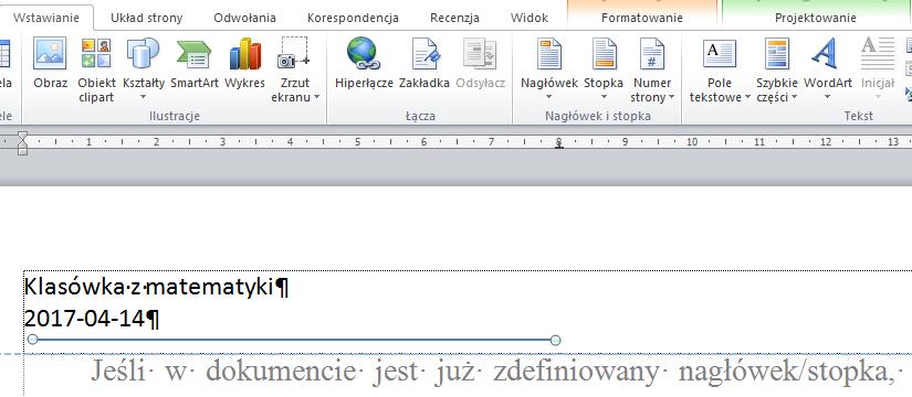 [34/38] WORD Rysunek 74. Rysowanie linii ciągłej 7. Klikamy i przytrzymujemy lewy przycisk myszy bezpośrednio pod datą i przeciągamy w lewo tak jak na rysunku 73 Uzyskujemy poniższy efekt Rysunek 75.