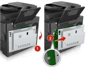 Jeśli do drukarki podłączone są inne urządzenia, należy je także wyłączyć i rozłączyć kable łączące je z drukarką. 1 Uzyskaj dostęp do płyty sterowania z tyłu drukarki.