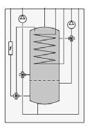 Pojemność zbiornika wbudowanego w centrali VVM 310 wynosi 270 l, a wydajność produkcji c.w.u. wynosi 12-15 l/min, max 220-240l (40 o C) w zależności od typu i mocy pompy ciepła.