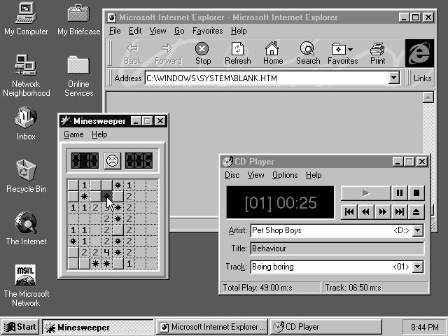 Zalecane wymagania sprzętowe: Procesor Intel 80486DX 8 MB pamięci RAM (16MB przy OSR2 i późniejsze) 50-55 MB wolnego miejsca na dysku SVGA (800x600), 256 kolorów Stacja dyskietek i napęd CD-ROM