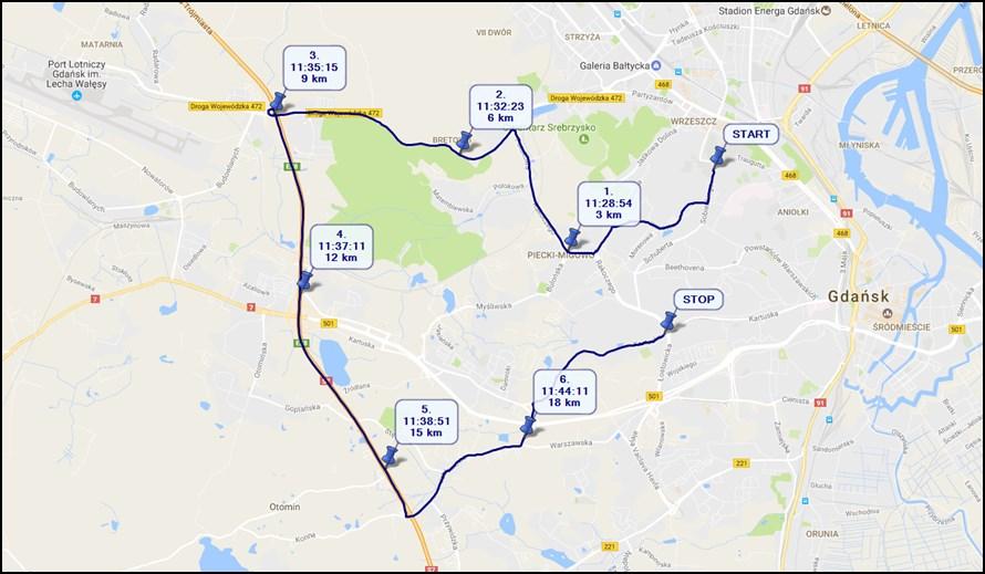 nego. Z kolei położenie i dokładna prędkość pojazdu rejestrowane są dzięki wykorzystaniu odbiornika GPS zainstalowanego w urządzeniu mobilnym.