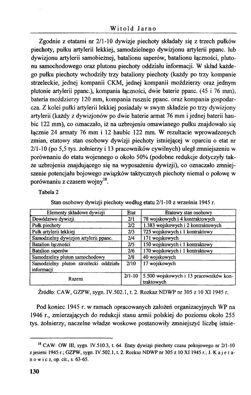 W itold Jarno Zgodnie z etatami nr 2/1-10 dywizje piechoty składały się z trzech pułków piechoty, pułku artylerii lekkiej, samodzielnego dywizjonu artylerii ppanc.