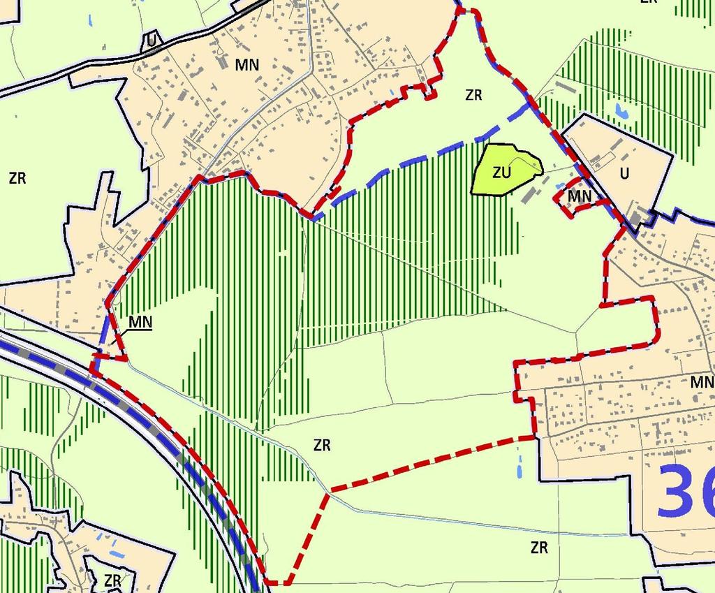 Analizowany obszar znajduje się w granicach strukturalnych jednostek urbanistycznych nr 36 Skotniki oraz 37 Bodzów - Kostrze. Rys. 6. Zmiana Studium - plansza K1- Struktura przestrzenna.