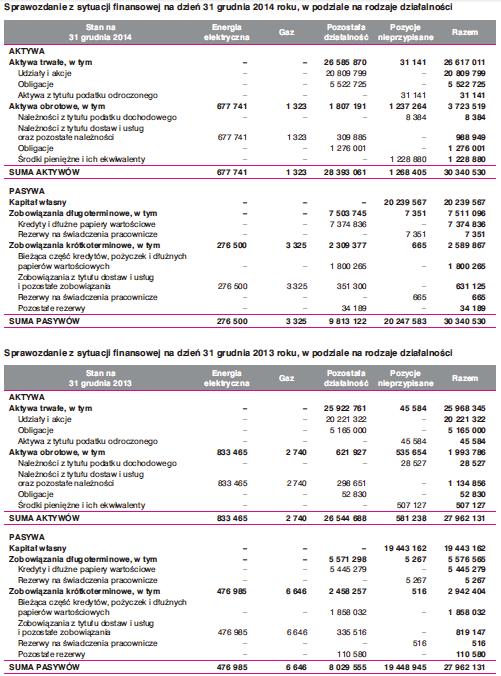 18 Tabela 2. Sprawozdanie z sytuacji finansowej Tauron Polska Energia S.A.