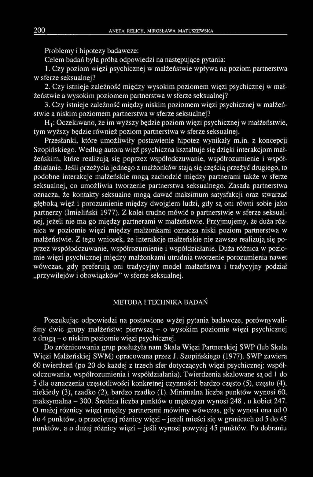 Czy istnieje zależność między wysokim poziomem więzi psychicznej w m ałżeństwie a wysokim poziom em partnerstw a w sferze seksualnej? 3.