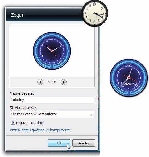 Windows Vista PL. Zabawa z multimediami Rozdział 3. Posługiwanie się gadżetem Zegar Gadżetowi Zegar nie trzeba poświęcać zbyt długiego wstępu. Podaje godzinę. Po to go masz. Niezbyt odkrywcze, co?