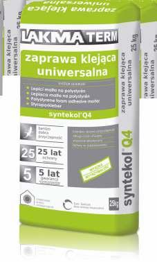 SYNTEKOL Q4 zaprawa klejąca uniwersalna SYNTEKOL Q4 jest ultralekką, wzbogaconą żywicami i nowoczesnymi wypełniaczami, zaprawą klejącą przeznaczoną do wykonywania warstwy zbrojącej w systemach