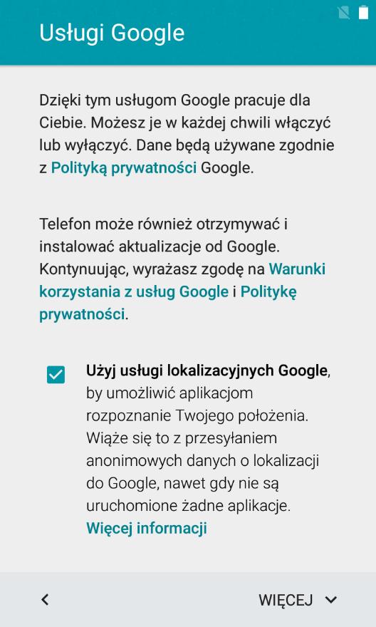 Pierwsze uruchomienie Polityka prywatności